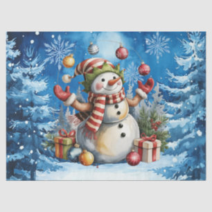 Niedlicher Winterblauer Weihnachtsmann Schneemann  Seidenpapier
