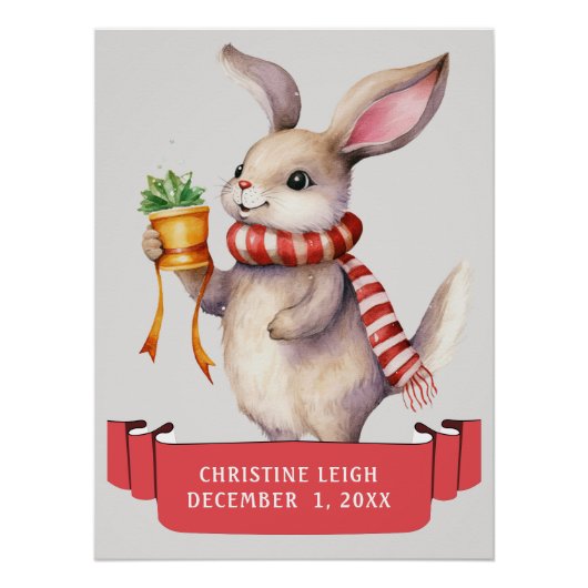 NIEDLICHER WINTERBUNNY MIT ROT-WEISSEN KIDENNAMEN POSTER (Vorderseite)