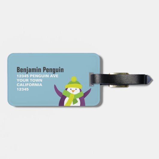 Niedlicher WinterPenguin personalisiert Gepäckanhänger (Rückseite horizontal)