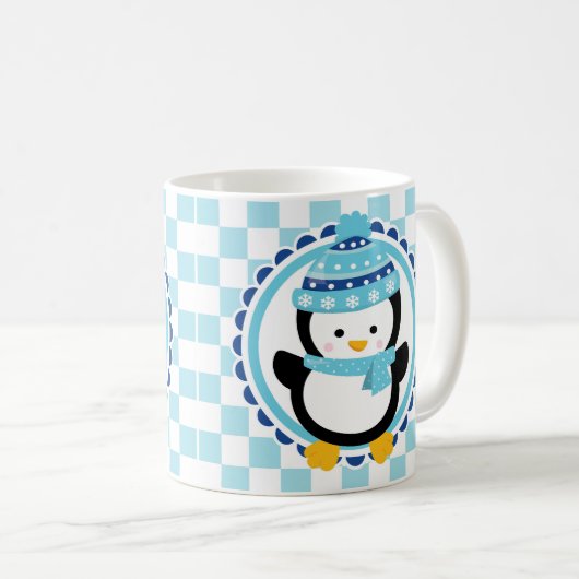 Niedlicher Winterpinguin - Blaues Türkis Kaffeetasse (VorderseiteRechts)