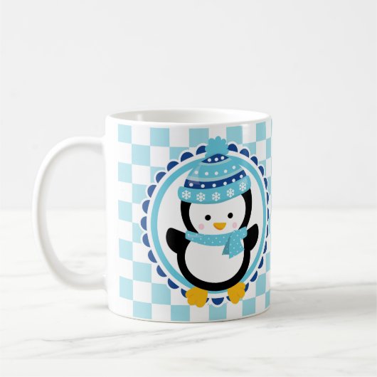 Niedlicher Winterpinguin - Blaues Türkis Kaffeetasse (Links)