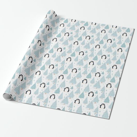 Niedlicher Winterpinguin Blue Geschenkpapier (Ungerollt)