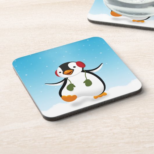 Niedlicher Winterpinguin Getränkeuntersetzer (Linke Seite)