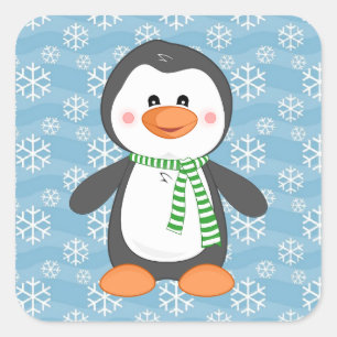 Niedlicher Winterpinguin mit Scarf Weihnachtsklebe Quadratischer Aufkleber