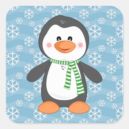 Niedlicher Winterpinguin mit Scarf Weihnachtsklebe Quadratischer Aufkleber (Vorderseite)
