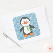 Niedlicher Winterpinguin mit Scarf Weihnachtsklebe Quadratischer Aufkleber (Umschlag)