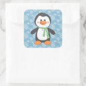 Niedlicher Winterpinguin mit Scarf Weihnachtsklebe Quadratischer Aufkleber (Tasche)