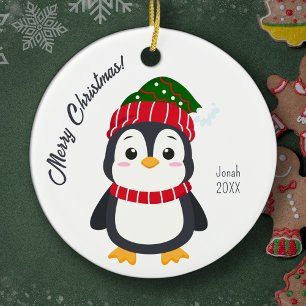 Niedlicher Winterpinguin Personalisiert Kids Weihn Keramik Ornament