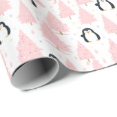 Niedlicher Winterpinguin Rosa Weihnachten Geschenkpapier (Rolleneckpunkt)