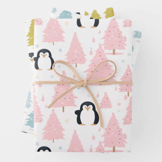 Niedlicher Winterpinguin Rosa Weihnachten Geschenkpapier Set (Beispiel)