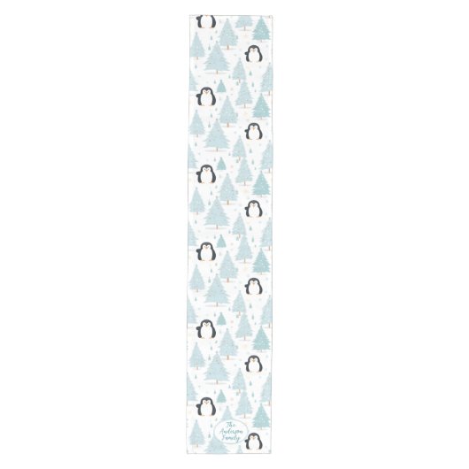Niedlicher Winterpinguin Weihnachten Blau Mittelgroßer Tischläufer (Vorderseite)