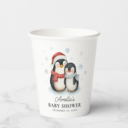 Niedlicher Winterpinguin Weihnachtsdusche Pappbecher (Rückseite)