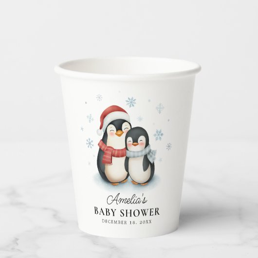 Niedlicher Winterpinguin Weihnachtsdusche Pappbecher (Vorderseite)