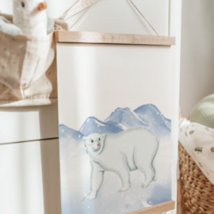 Niedlicher Winterpolarbär Arktis Kinderzimmer Wand Wandteppich Mit Holzrahmen