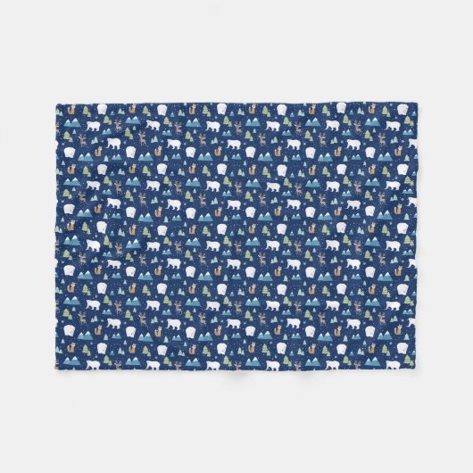 Niedlicher Winterpolarbär Weihnachten Fleecedecke (Vorderseite (Horizontal))