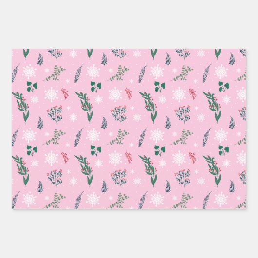 Niedlicher Winterschnee in hellrosa und weiß Geschenkpapier Set (Vorderseite 2)