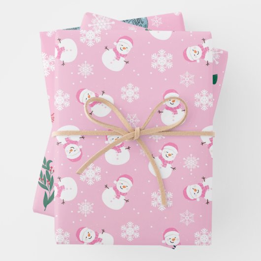 Niedlicher Winterschnee in hellrosa und weiß Geschenkpapier Set (Beispiel)