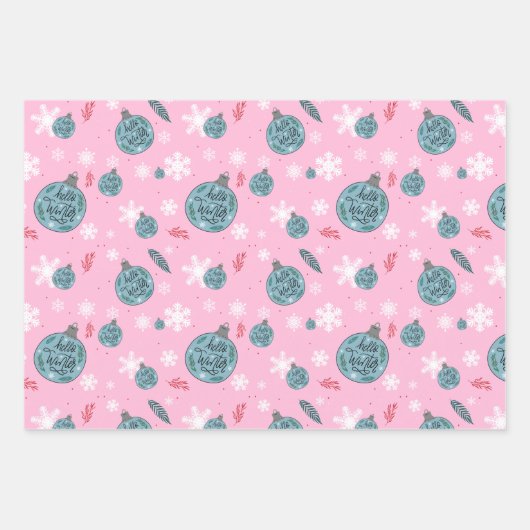 Niedlicher Winterschnee in hellrosa und weiß Geschenkpapier Set (Vorderseite 3)