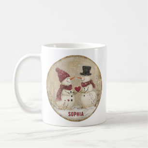 Niedlicher Winterschneemann Name Kaffeetasse