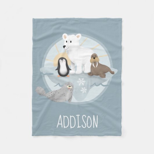 Niedlicher Winterurlaub Polarbär und Pinguin Kinde Fleecedecke (Vorderseite)