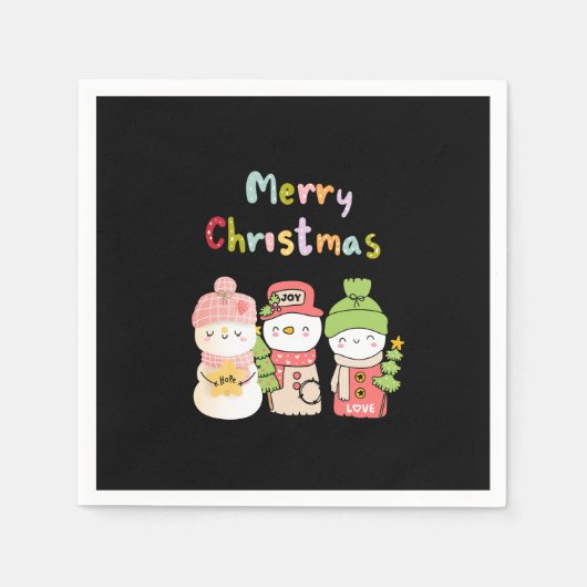 Niedlicher Winterurlaub Snowman Hope Peace Liebe Serviette (Vorderseite)