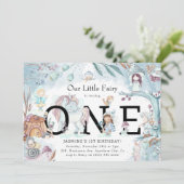 Niedlicher Winterwald Weihnachtsfest 1. Geburtstag Einladung (Stehend Vorderseite)