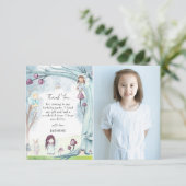 Niedlicher Winterwald Weihnachtsmädchen Geburtstag Dankeskarte (Stehend Vorderseite)