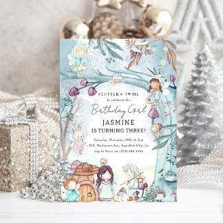 Niedlicher Winterwald Weihnachtsmädchen Geburtstag Einladung