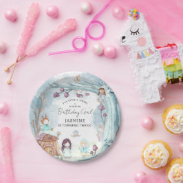 Niedlicher Winterwald Weihnachtsmädchen Geburtstag Pappteller