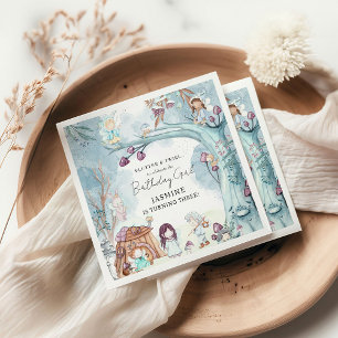 Niedlicher Winterwald Weihnachtsmädchen Geburtstag Serviette