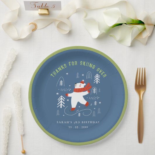 Niedlicher Winterwaldbär Ski für jedes Alter Kinde Pappteller (Hochzeit)