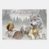 Niedlicher Wolf Eichhörnchen Winterschneewald Weih Geschenkpapier Set (Vorderseite 2)