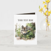 niedlicher Wolf fügt Text jedem Zweck hinzu Karte (Gelbe Blume)