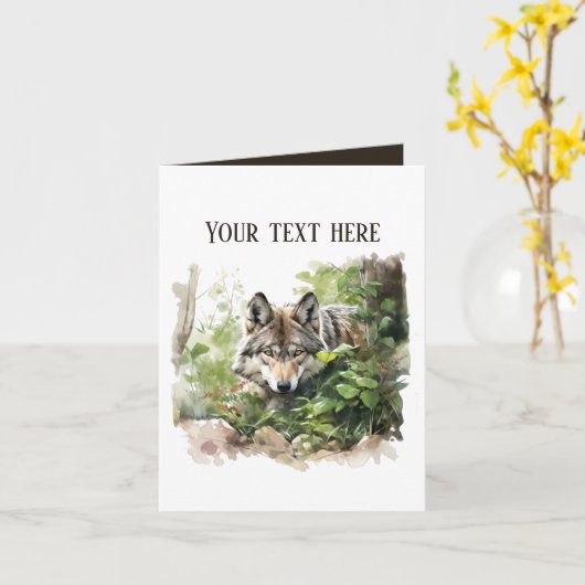 niedlicher Wolf fügt Text jedem Zweck hinzu Karte (Gelbe Blume)