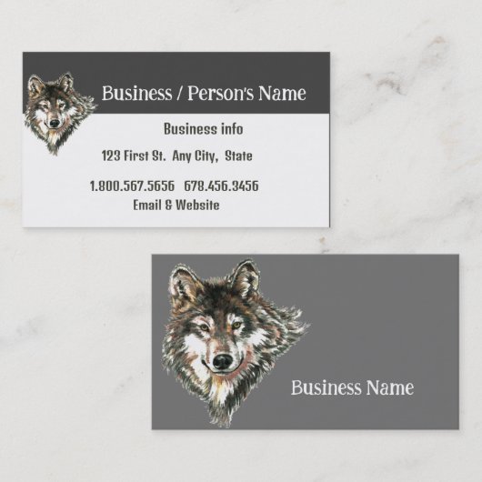 Niedlicher Wolf in Wasserfarbe, Wölfe Wildtier-Ges Visitenkarte (Vorne/Hinten)
