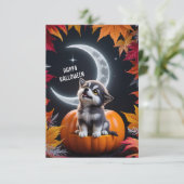 Niedlicher Wolf mit Crescent Moon Nachts Herbst Karte (Stehend Vorderseite)
