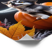 Niedlicher Wolf mit Crescent Moon Nachts Herbst Poster (Ecke)