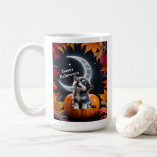 Niedlicher Wolf mit Halbmond Nachts Herbstsonde Kaffeetasse