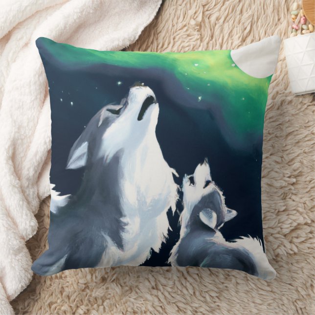 Niedlicher Wolf und Howl auf Vollmond Kissen (Decke)