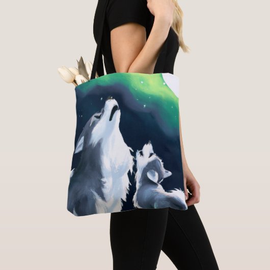 Niedlicher Wolf und Howl auf Vollmond Tasche (Von Nahem)