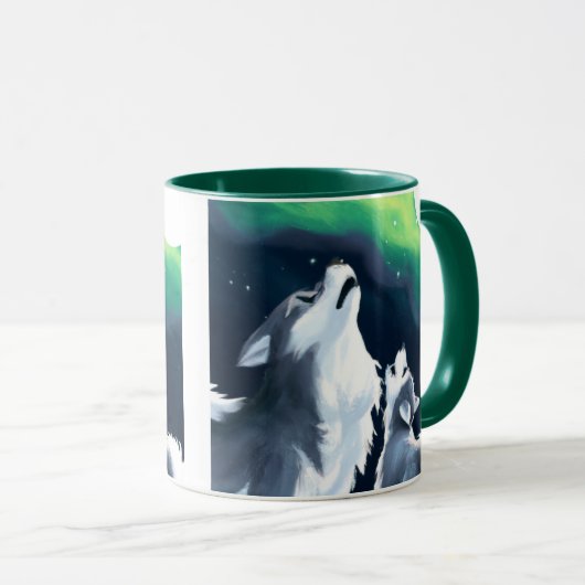 Niedlicher Wolf und Howl auf Vollmond Tasse (VorderseiteRechts)