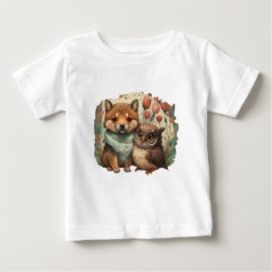 Niedlicher Wolfswelpen und Eule Baby T-shirt