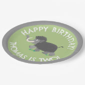 Niedlicher Wollmammut personalisierter Cartoon Geb Pappteller (Schrägansicht)