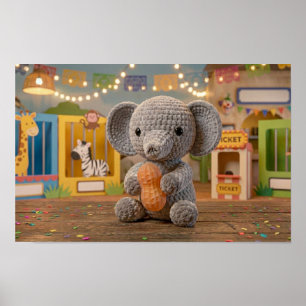 Niedlicher, wunderlicher gehäkelter Elefant im Zoo Poster