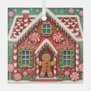 Niedlicher, wunderlicher Lebkuchenmann und -haus Ornament Aus Glas