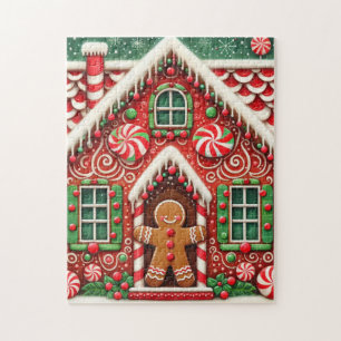 Niedlicher, wunderlicher Lebkuchenmann und -haus Puzzle