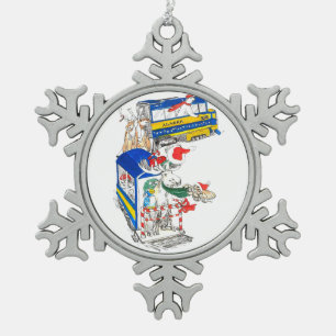 Niedlicher wunderlicher Tier-Zug Alaskas zu Schneeflocken Zinn-Ornament