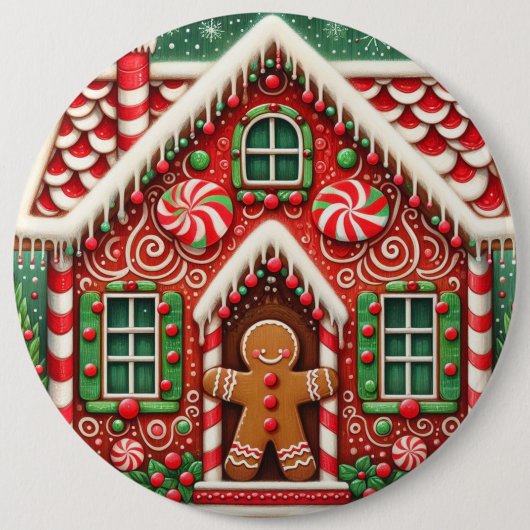 Niedlicher, wunderlicher Weihnachtsmann und -haus Button (Vorderseite)