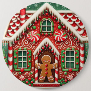 Niedlicher, wunderlicher Weihnachtsmann und -haus Button