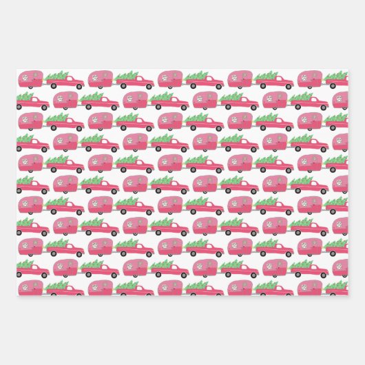 Niedlicher Xmas RV Camper Baum Anhänger Urlaub Ros Geschenkpapier Set (Vorderseite 3)